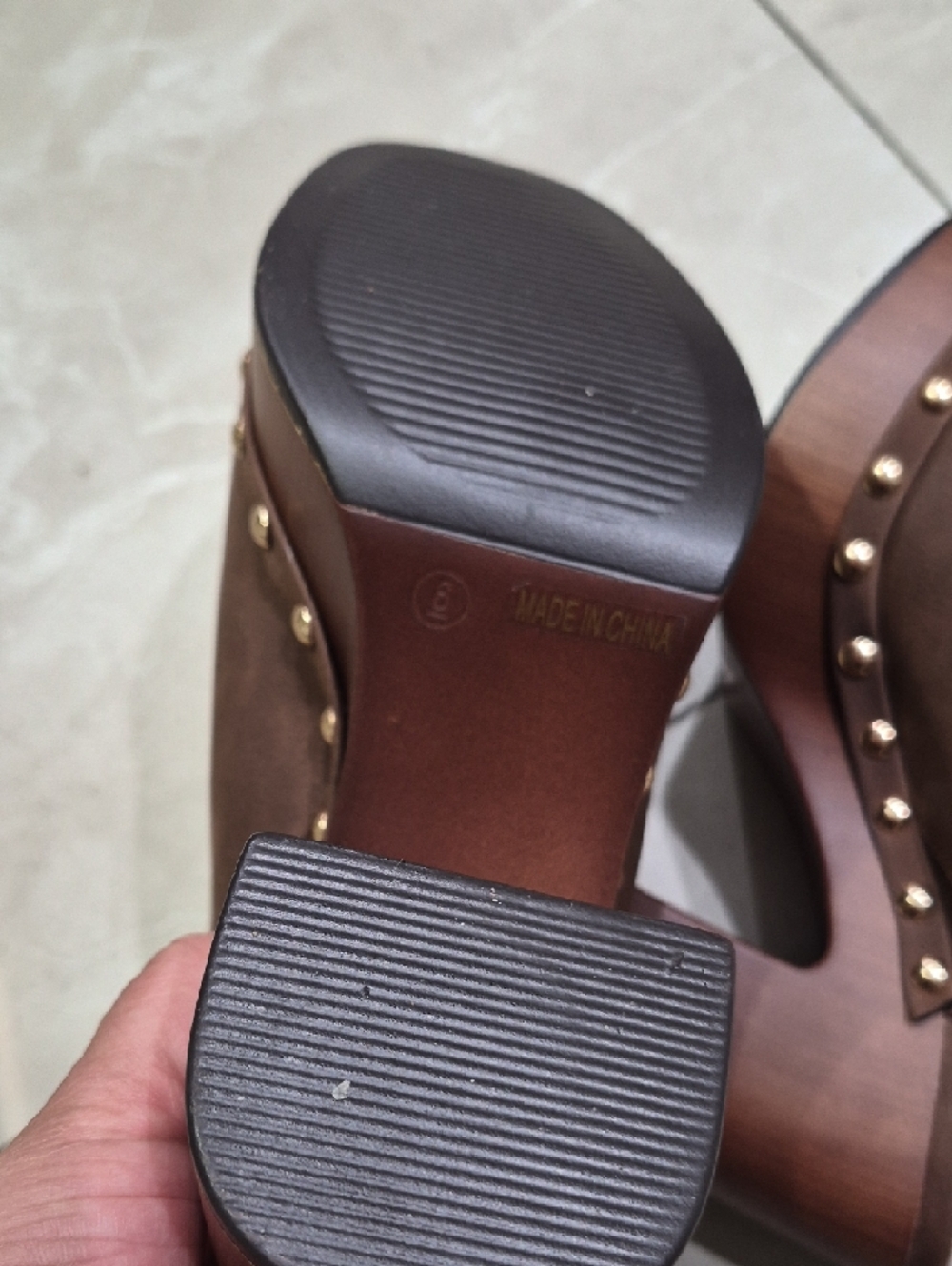 Brown Studded Platform Clog Mules - Picture 5 of 9
